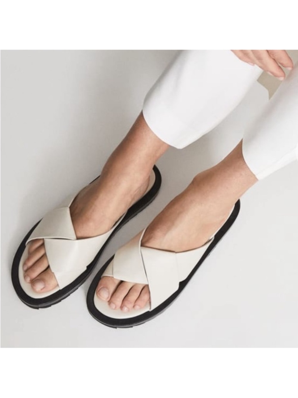 REISS amhurst off white leather chunky slides sandals 38